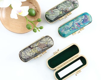 Floral Lipstick Case: Golden Travel Lipstick Holder with Mirror