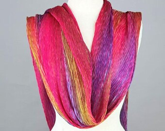 Bright Pink Silk Shawl: Hand-Dyed Pleated Wrap, Wearable Art