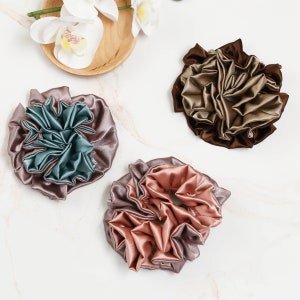 Silky Satin Scrunchie: Two-Tone Multilayer Ponytail Holder