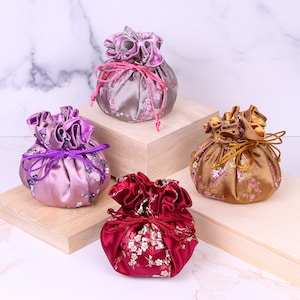 Cherry Blossom Jewelry Pouch with drawstring, Brocade Jewelry Bag, Jewelry Organizer, Bridesmaid gifts,