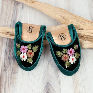 Velvet Womens Slippers, Hand Embroidered Indoor Shoes, Travel Accessories