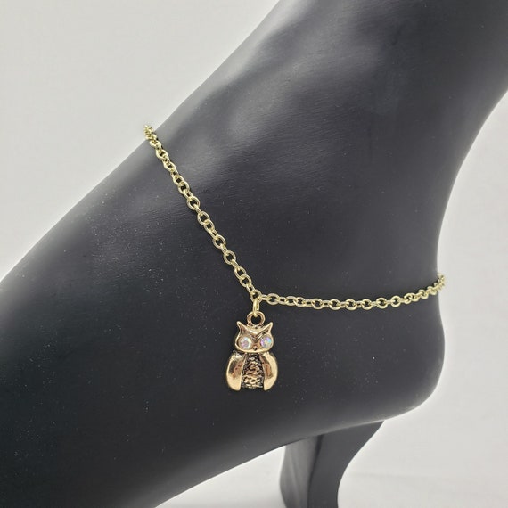 Gold Toned Owl Ankle Bracelet Etsy