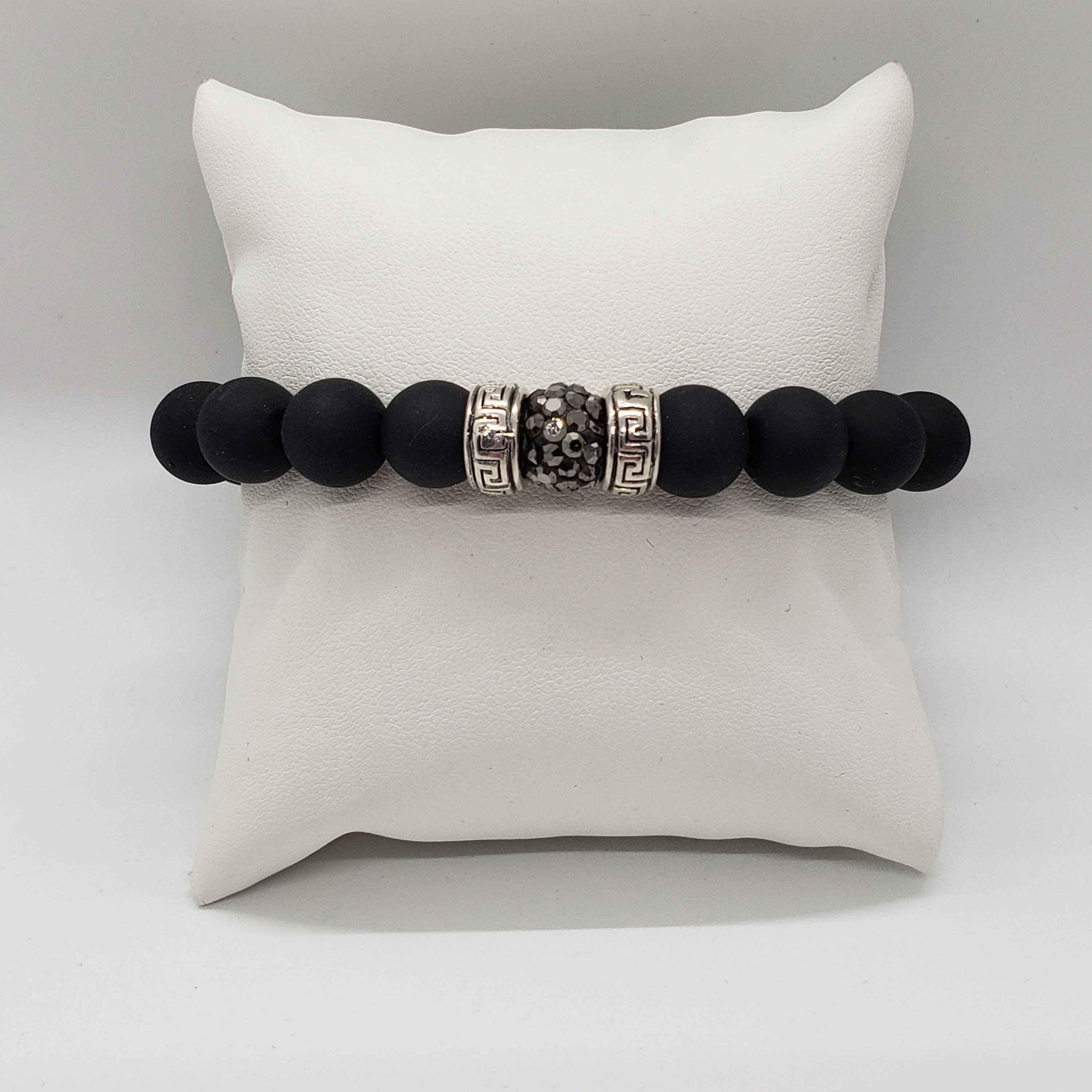 Elegant Black Stretch Bracelet with Hematite Toned Focal Bead Etsy