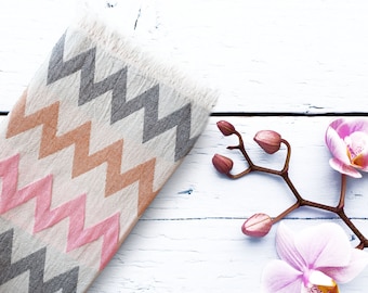 100% Cotton Aztec Pattern, Turkish Peshtemal Double face Bath Towel, Ultra Soft Beach Towel, 70" x 35" Zigzag Coffee