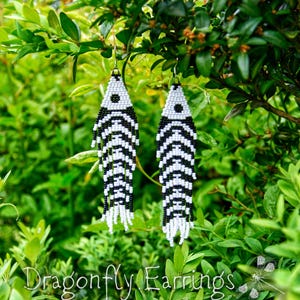 Fish bone earrings Beaded earrings Statement Funky Fun Seadbead work Fringe Shoulder dusters