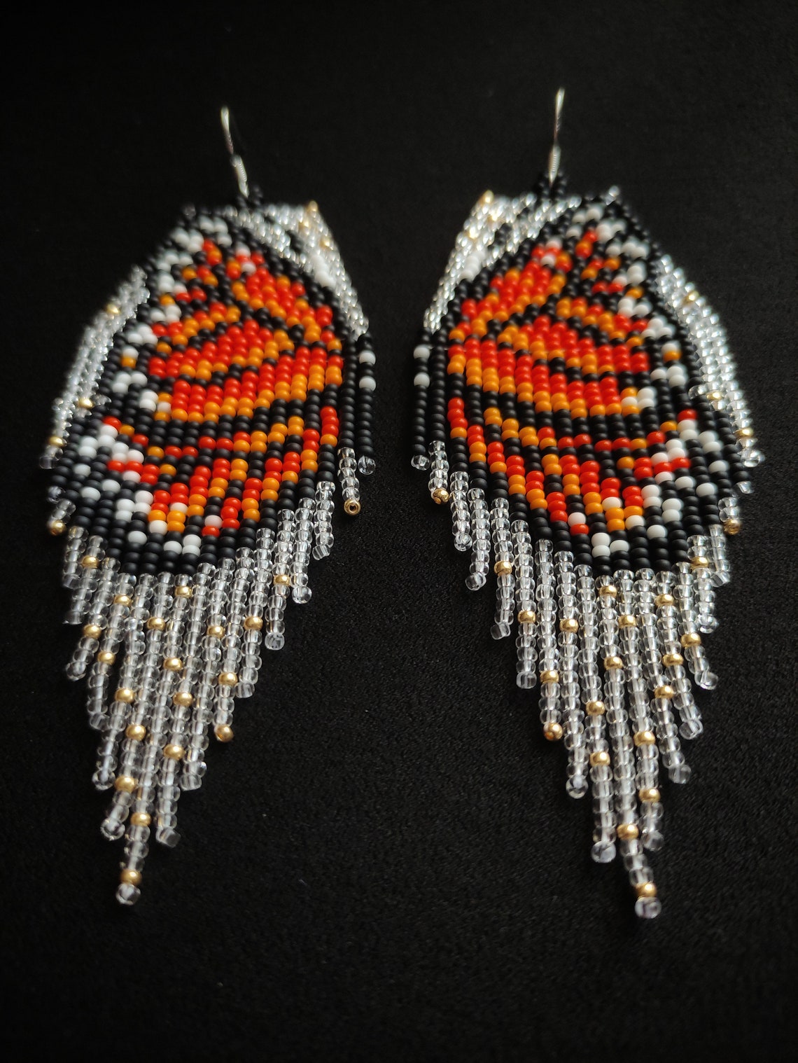 Monarch butterfly beaded earrings Seed bead Beadwork Fringe Etsy