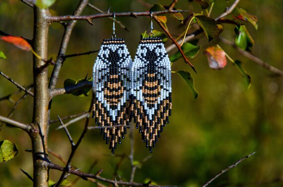 Honey Bee Beaded Earrings Seed Bead Beadwork Fringe Long Tassel Earrings Aesthetic Beadwork Accessories Jewelry Bead Dangle for Woman Etsy Canada