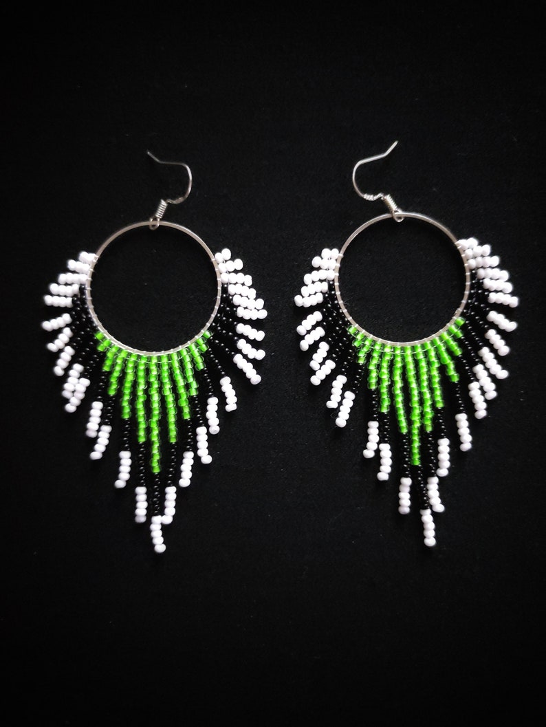 Neon Green Earrings Beaded Earrings Statement Fringe Colorful Etsy
