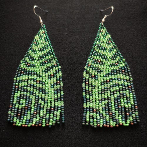 Ferns beaded earrings Seed bead buy Beadwork Fringe Beadwork Fringe Glass Beads Unique Aesthetic Earring Slow fashion Fairy core Witchy things