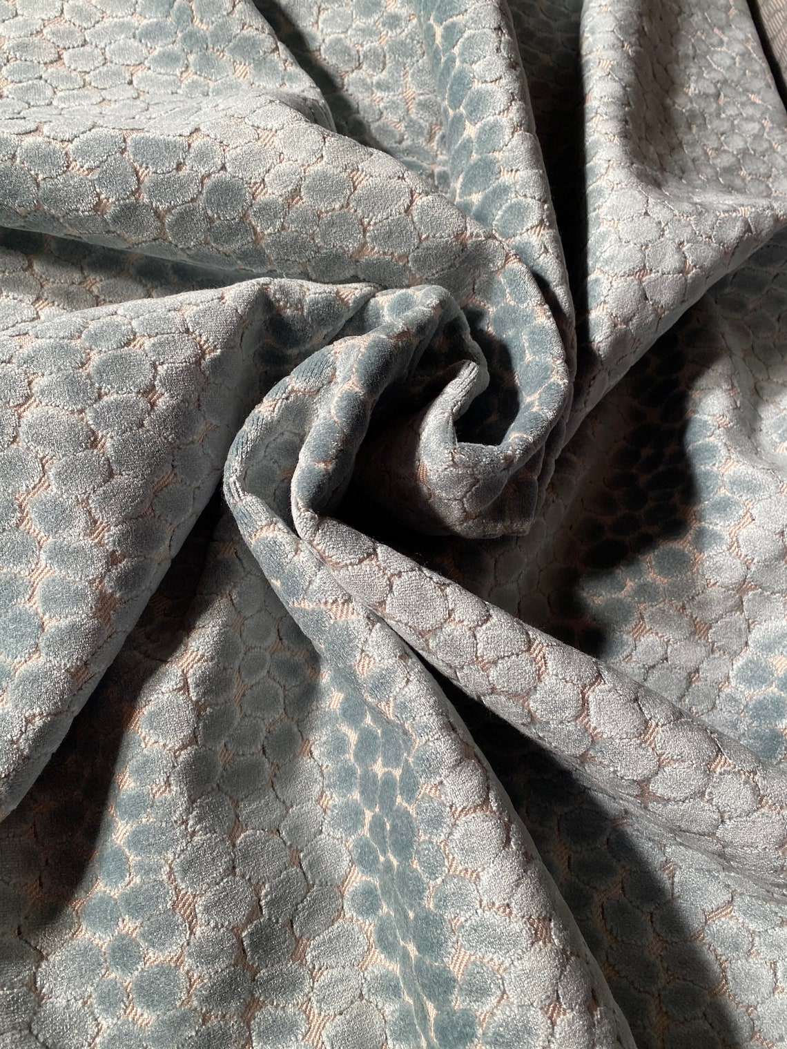 Upholstery fabric polyester velvet blue and gray print by the Etsy