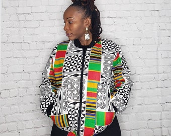 Unisex Ankara Bomber Jacket. African Print Bomber Jacket with Matching Face Mask. His and Hers  Jacket. Black History Month. Style #6