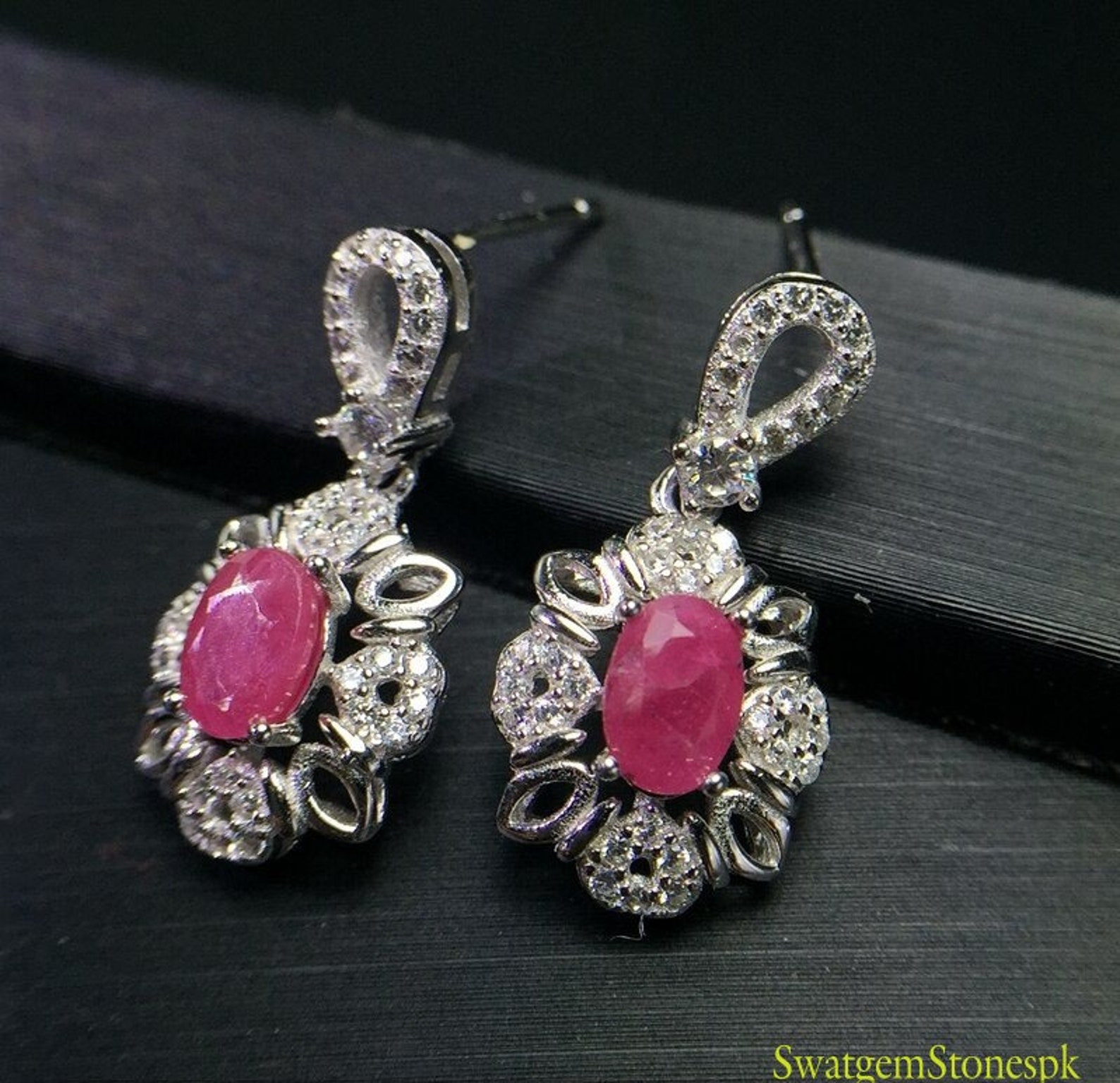 Natural Ruby Earrings for Women 925 Sterling Silver 46mm2 | Etsy