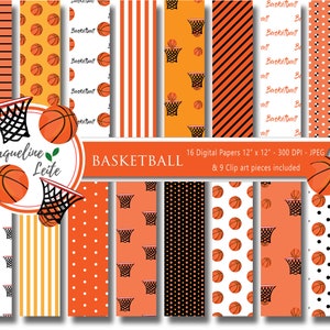 Basketball, digitale Papiere, Clipart, Instant Download, druckbare, Scrapbooking Papiere, Basquete, Sport, Orange, Hintergrund, Muster-Design, Esporte