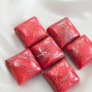 Natural Red Sponge Coral Cabochon Gemstones, Square Shape Flat Back Calibrated Gemstone