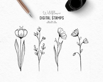Digital hand drawn floral digital stamp