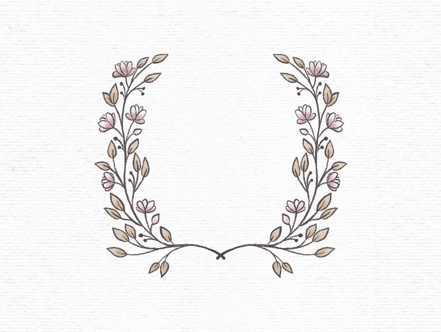 Digital hand drawn flower frame clipart in pink