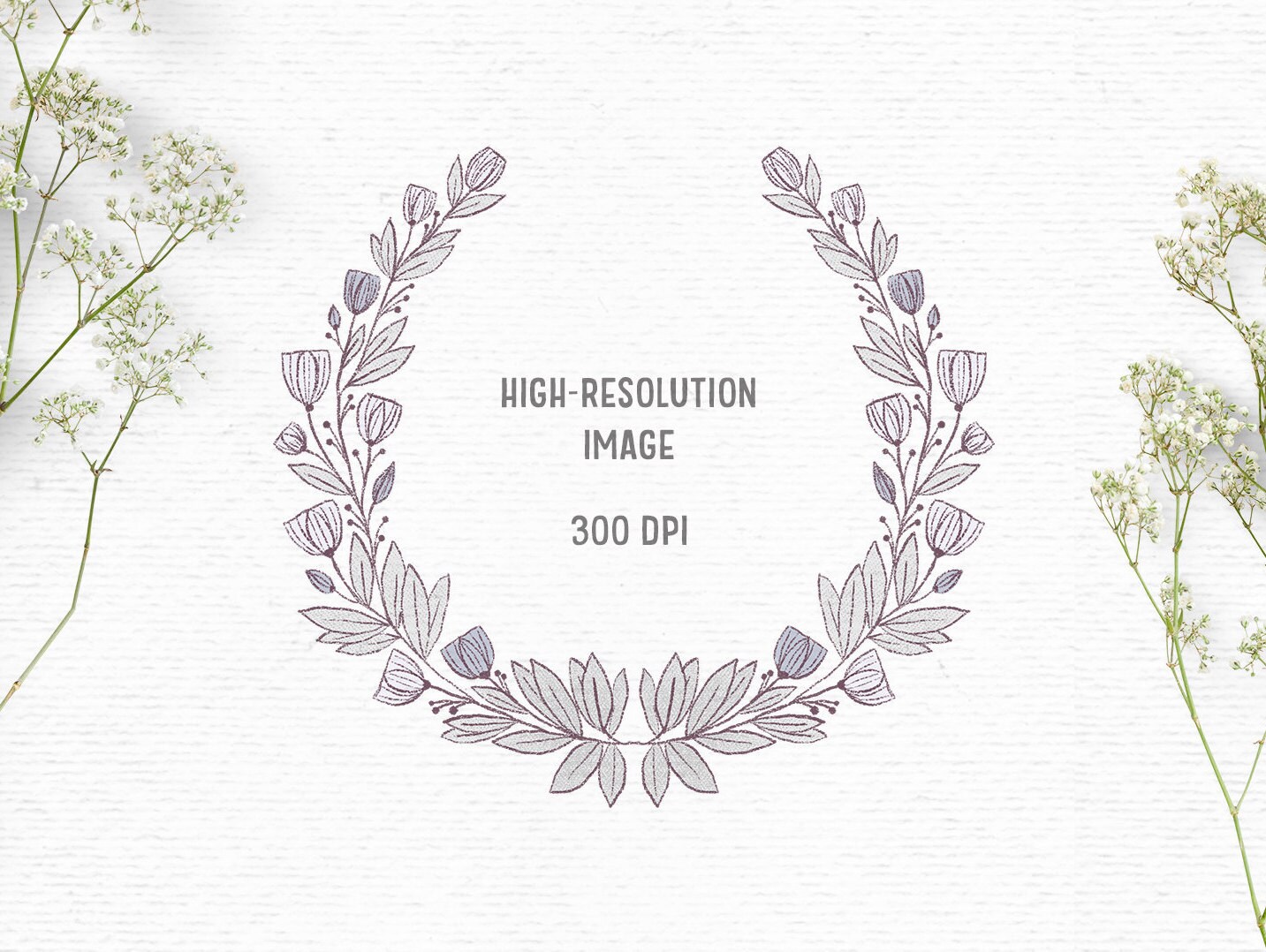 Digital hand drawn wildflower clipart in blue and purple