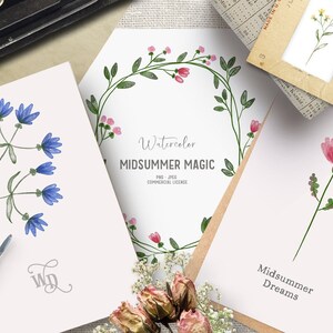 Clipart floral dessiné à la main numérique. Clipart romantique de printemps pour les cartes et les invitations. Clipart aquarelle. Clipart de fleur d’aquarelle