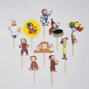 Curious George cupcake toppers, Curious George cake topper, Curious George birthday party, monkey cupcake toppers