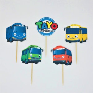 Tayo the Little Bus cupcake toppers, Tayo the Little Bus inspired cupcake toppers, Tayo the Little Bus birthday theme, Tayo Bus