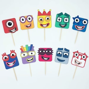 Toppers de cupcake Numberblocks, Toppers de cupcake inspirados em Numberblocks, Topper de bolo Numberblocks, Tema de aniversário Numberblocks
