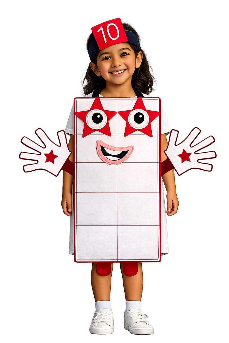 Canadian Math 7 White Number 10 Costume – Halloween Math Blocks Costume for Kids ...