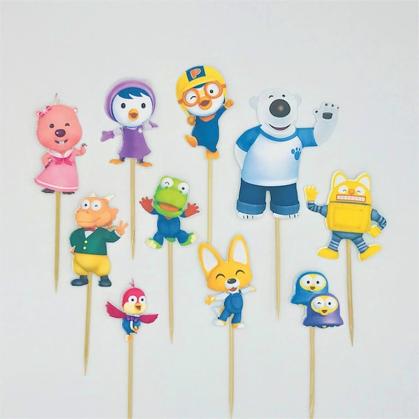 Pororo cupcake toppers, Pororo inspired cupcake toppers, Pororo birthday theme