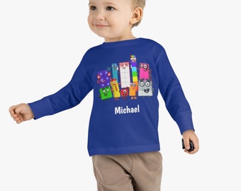 Personalized 1-10 Numberblocks Long Sleeve Shirt, 2T-6T, Unisex, 100% Cotton