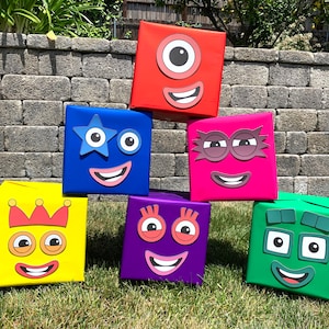Personagens Numberblocks Recortados de 1 a 10 | Decoração de Festa de Aniversário Numberblocks | Rostos Numberblocks Recortados com Precisão para Caixas