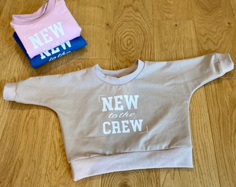 Chemise de déclaration / Pull bébé avec dicton / Nouveau pour l’équipage / Gr. 62 - 80 / Unisexe / Rose / Bleu / Beige / Cadeau pour la naissance / Baby shower