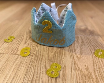 Couronne d'anniversaire en mousseline / couronne en tissu / couronne en mousseline pour filles et garçons avec chiffres et noms / princesse / carnaval / déguisements