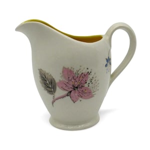 GRINDLEY Creamer Pitcher With Floral Pattern And Yellow Interior Vintage-US Duties Prepaid