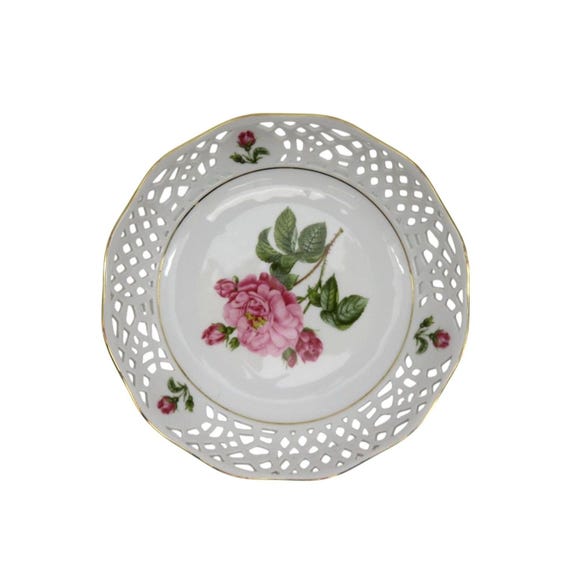 Bavaria Arabella バラの花柄 陶磁器皿 2枚セット Bavaria Arabella Atelier Porzellan Floral Reticulated Bowl Vintage