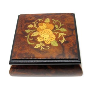 Italian WOOD JEWELRY Box with Floral Inlay And Soft Velvet Lining from Italy
