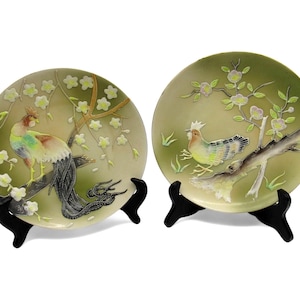 SHAFFORD 3D vogelborden set van 2 groene muurkunst Japan vintage 8&quot;