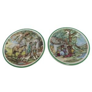 LIVERPOOL Road Pottery FARM Scene Decor Plates Set Of 2 England Vintage 11&quot;