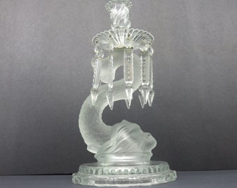 Baccarat Style Frosted Dauphin Glass Candle Holder Candelabra With Prisms