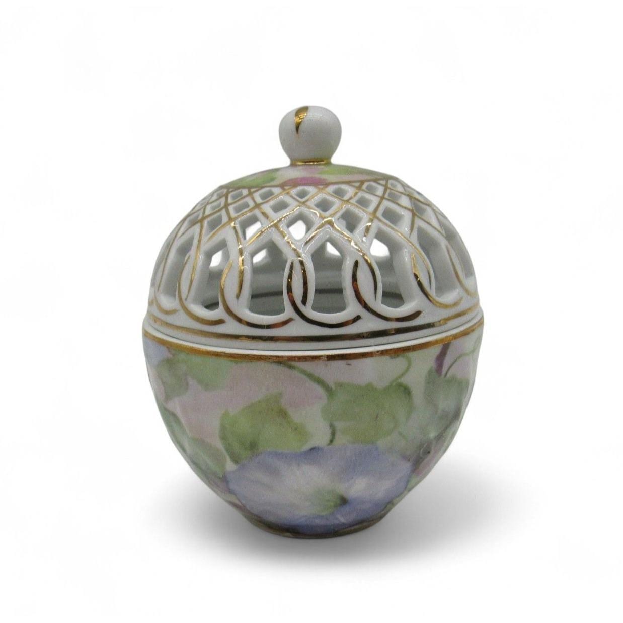 Vintage Skye Mcghie Morning Glory Porcelain Trinket Box Lattice