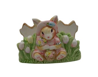 Porta-guardanapos Coelho Rosa Tulipa Pastel Cozinha - Impostos alfandegários dos EUA pré-pagos