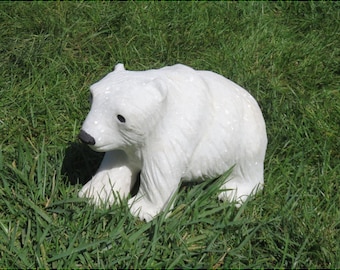 White Stone Polar Bear Cub Hand Carved Shona Sculpture From South Africa-US Duties Prepaid