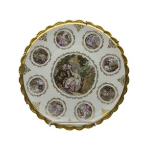 Vintage Steinberger Austria Ceramic Plate With Gold Trim and Romantic Scenes