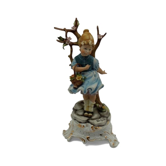 VIERTASCA Capodimonte Girl Figurine and Tree Floral Decor Italy