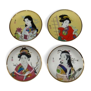 Japanische GEISHA Kleine Teller Set 4-er mit Goldrand Japan Vintage 11 cm