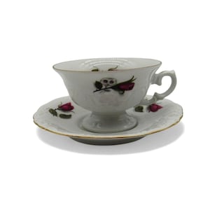Vintage Walbrzych PORCELAIN Tea CUP Set Pink Rose Gold Trim Poland