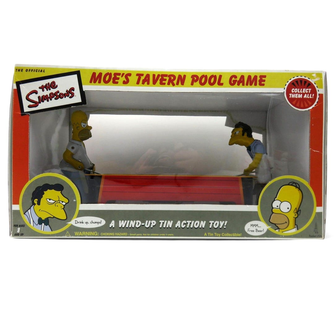VINTAGE SIMPSONS Moe's Tavern Pool Game Tin Toy 2002 Collectible