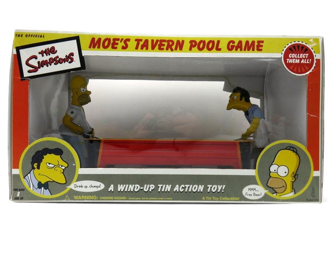 VINTAGE SIMPSONS Moe's Tavern Pool Game Tin Toy 2002 Collectible Wind ...