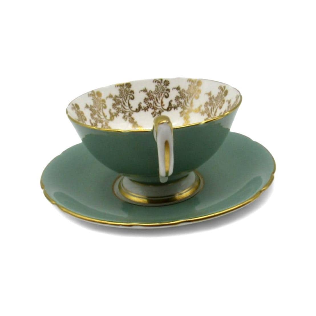 AYNSLEY カップ&ソーサー England 6 AYNSLEY Large Mouth Wide Teacup and Saucer Gold Filigree Floral
