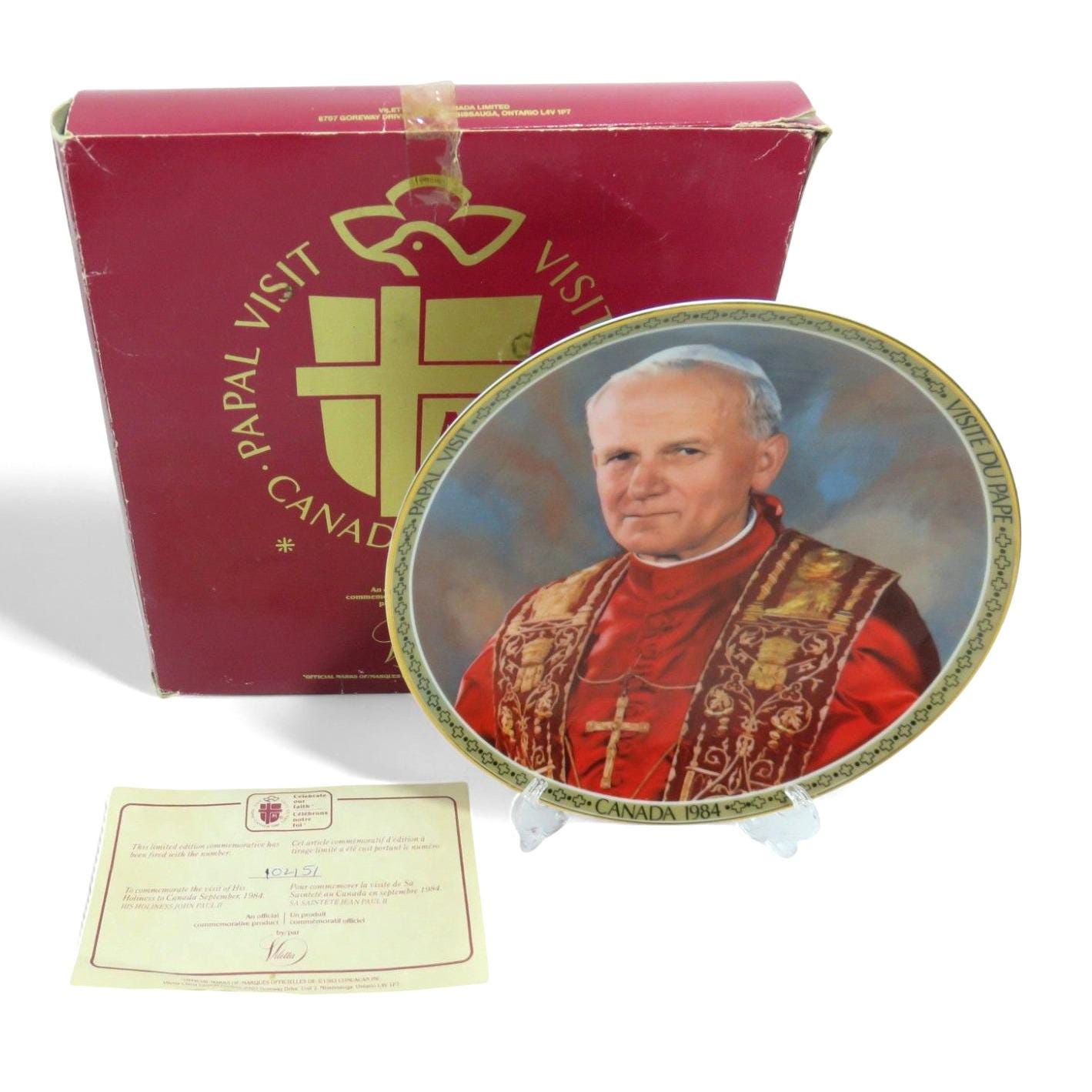 1984 Papal CANADA Visit Plate and Figure POPE John paul ii