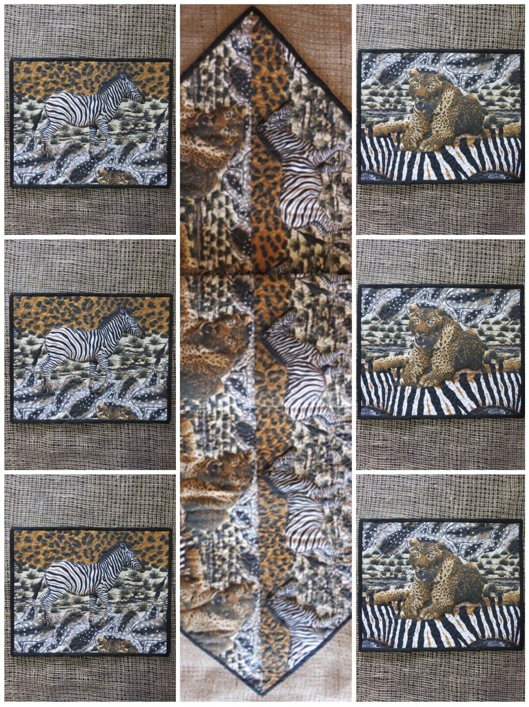 Hand Quilted Leopard & Zebra Placemat Set 7 Items Hand Made Etsy