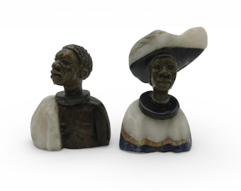 Small Stone Bust Set Colourful Hand Carved in South Africa